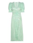 Sequins V-Neck Dress Knelang Kjole Green ROTATE Birger Christensen