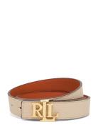 Logo Reversible Pebbled Leather Belt Belte Beige Lauren Ralph Lauren