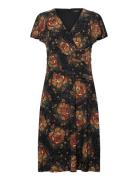 Floral Stretch Jersey Surplice Dress Knelang Kjole Black Lauren Ralph ...