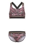 Bikini W. Contrast Straps, Aop Bikini Brown Color Kids