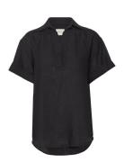 Rel Linen Popover Ss Shirt Tops Shirts Short-sleeved Black GANT