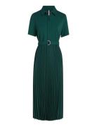 Visc Mix Pleated Polo Dress Ss Knelang Kjole Green Tommy Hilfiger