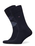 Th Men Sock Check 2P Underwear Socks Regular Socks Blue Tommy Hilfiger