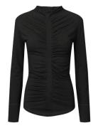 Jeeva - Wool Jersey Gathered Top Tops Shirts Long-sleeved Black Rabens...