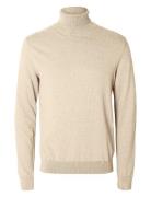 Slhberg Roll Neck Noos Tops Knitwear Turtlenecks Beige Selected Homme