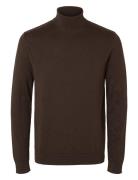 Slhberg Roll Neck B Tops Knitwear Turtlenecks Brown Selected Homme