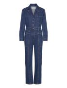 Denim Jumpsuit With Flaps Bottoms Jumpsuits Blue Mango