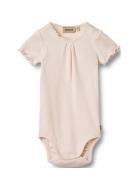 Rib Body S/S Edna Bodies Short-sleeved Pink Wheat