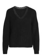 Vilou Rev V-Neck L/S Lace Knit Top -Noos Tops Knitwear Jumpers Black V...