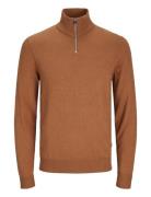 Jjeemil Knit Half Zip Noos Tops Knitwear Half Zip Jumpers Brown Jack &...