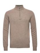 Lambswool Hzip Tops Knitwear Half Zip Jumpers Beige Hackett London