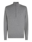 Essential Cotton Zip Mock Tops Knitwear Half Zip Jumpers Grey Tommy Hi...