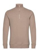 Mens Pullover Lg. Sleeve Crew-Neck Tops Knitwear Half Zip Jumpers Beig...