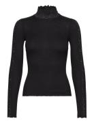 Long Sleeve T-Shirt W/ Lace Tops T-shirts & Tops Long-sleeved Black Ro...