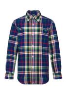 Plaid Cotton Oxford Shirt Tops Shirts Long-sleeved Shirts Blue Ralph L...