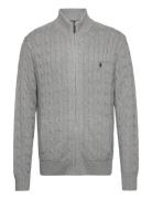 Cable-Knit Cotton Full-Zip Sweater Tops Knitwear Full Zip Jumpers Grey...