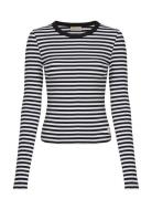 Woven Label Rib Long Sleeve Tops T-shirts & Tops Long-sleeved Black Ca...