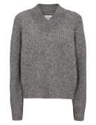 Nuzindi V-Neck Pullover Tops Knitwear Jumpers Grey Nümph