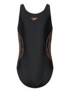 Girls Placmement Muscleback Sport Swimsuits Black Speedo