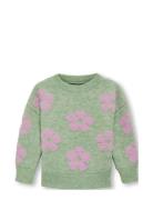 Kmgnaja L/S Flower Pullover Knt Tops Knitwear Pullovers Green Kids Onl...