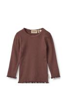 Rib T-Shirt L/S Reese Tops T-shirts Long-sleeved T-shirts Brown Wheat