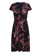 Print Surplice Jersey Dress Knelang Kjole Navy Lauren Ralph Lauren