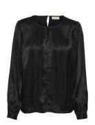 Crviria Long Sleeve Blouse Tops Blouses Long-sleeved Black Cream