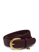 Charm Crosshatch Leather Belt Belte Burgundy Lauren Ralph Lauren