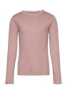 T-Shirt Ls Rib Tops T-shirts Long-sleeved T-shirts Pink Huttelihut