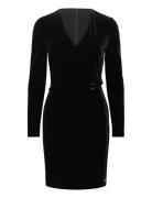 Velvet V Neck Metal Dress Kort Kjole Black Calvin Klein