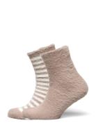 2P Ino Stripe Fluffy Socks Lingerie Socks Regular Socks Beige Hunkemöl...