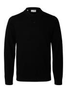 Slhtray Ls Knit Merino Polo Noos Tops Knitwear Long Sleeve Knitted Pol...