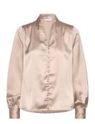 Remi Satin Blouse Tops Blouses Long-sleeved Beige Bubbleroom