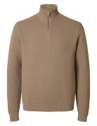 Slhdane Ls Knit Structure Half Zip Noos Tops Knitwear Half Zip Jumpers...