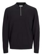 Jjeemil Knit Polo Half Zip Ls Noos Tops Knitwear Half Zip Jumpers Blac...