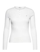 Tjw Slm Button Rib C-Neck Ls Ext Tops T-shirts & Tops Long-sleeved Whi...