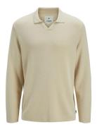 Jprwason Knit Split Neck Styd Aw24 Tops Knitwear V-necks Cream Jack & ...