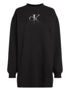 Embroidered Monologo Crew Dress Kort Kjole Black Calvin Klein Jeans