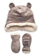 Sherpa Set Infant Accessories Headwear Hats Baby Hats Brown Kombi