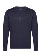 Reg Tonal Shield Ls T-Shirt Tops T-shirts Long-sleeved Navy GANT