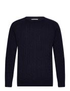 Lambswool Raglan Cable O-Neck Knit Tops Knitwear Round Necks Navy Lind...