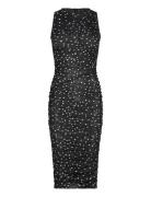 Felicia Spot Mesh Midi Dress Knelang Kjole Black Bardot