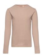 T-Shirt Ls Rib Tops T-shirts Long-sleeved T-shirts Beige Huttelihut