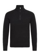 Knitted Sweater With Perkins Neck Tops Knitwear Half Zip Jumpers Black...