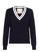 Contrast V-Neck Tops Knitwear Jumpers Navy GANT