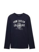 Printed Longsleeve Tops T-shirts Long-sleeved Navy Tom Tailor