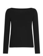 Cotton Boat Neck T-Shirt Tops T-shirts & Tops Long-sleeved Black Mango