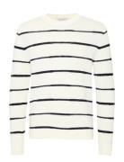 Cfkarl Uneven Striped Knit Tops Knitwear Round Necks White Casual Frid...