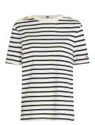 Reg Stripe Gold Btn C-Nk Ss Tops T-shirts & Tops Short-sleeved Navy To...