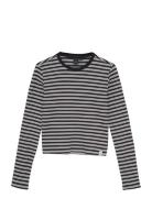 T-Shirt Ls Cropped Striped Tops T-shirts Long-sleeved T-shirts Black I...